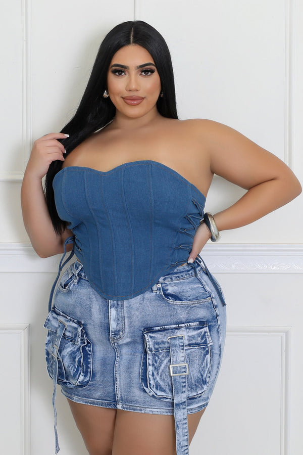 CROSS MY HEART | DENIM TOP